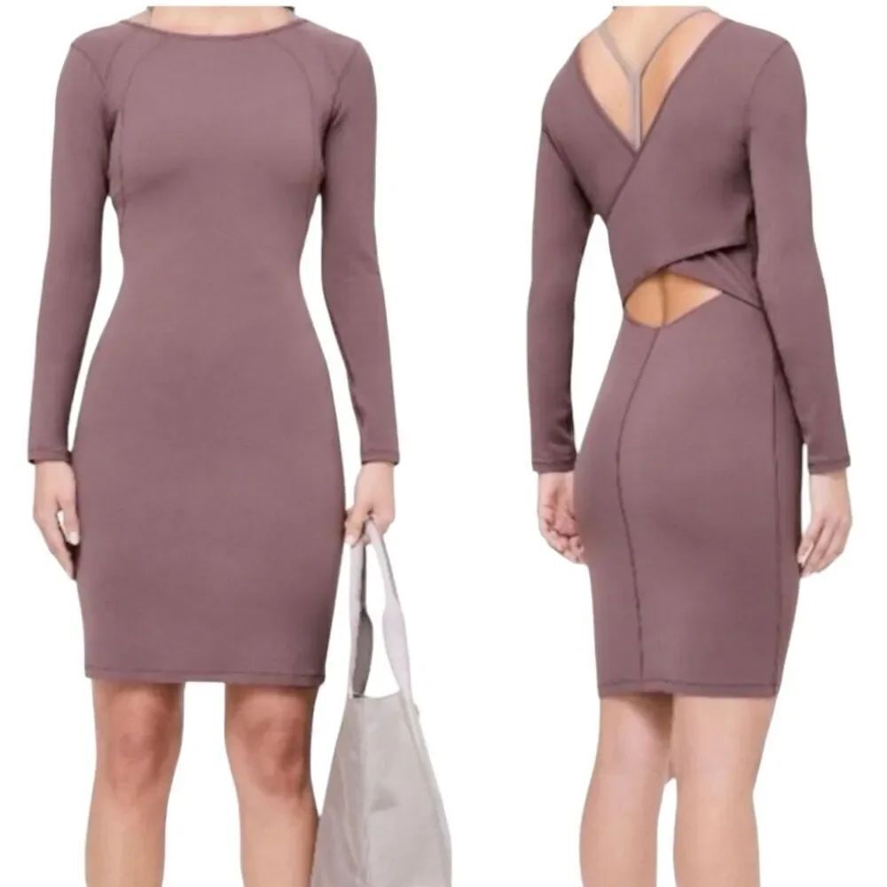 Lululemon Contour Dress Cross Back Nulu Ancient Bark Purple Mauve Size 4